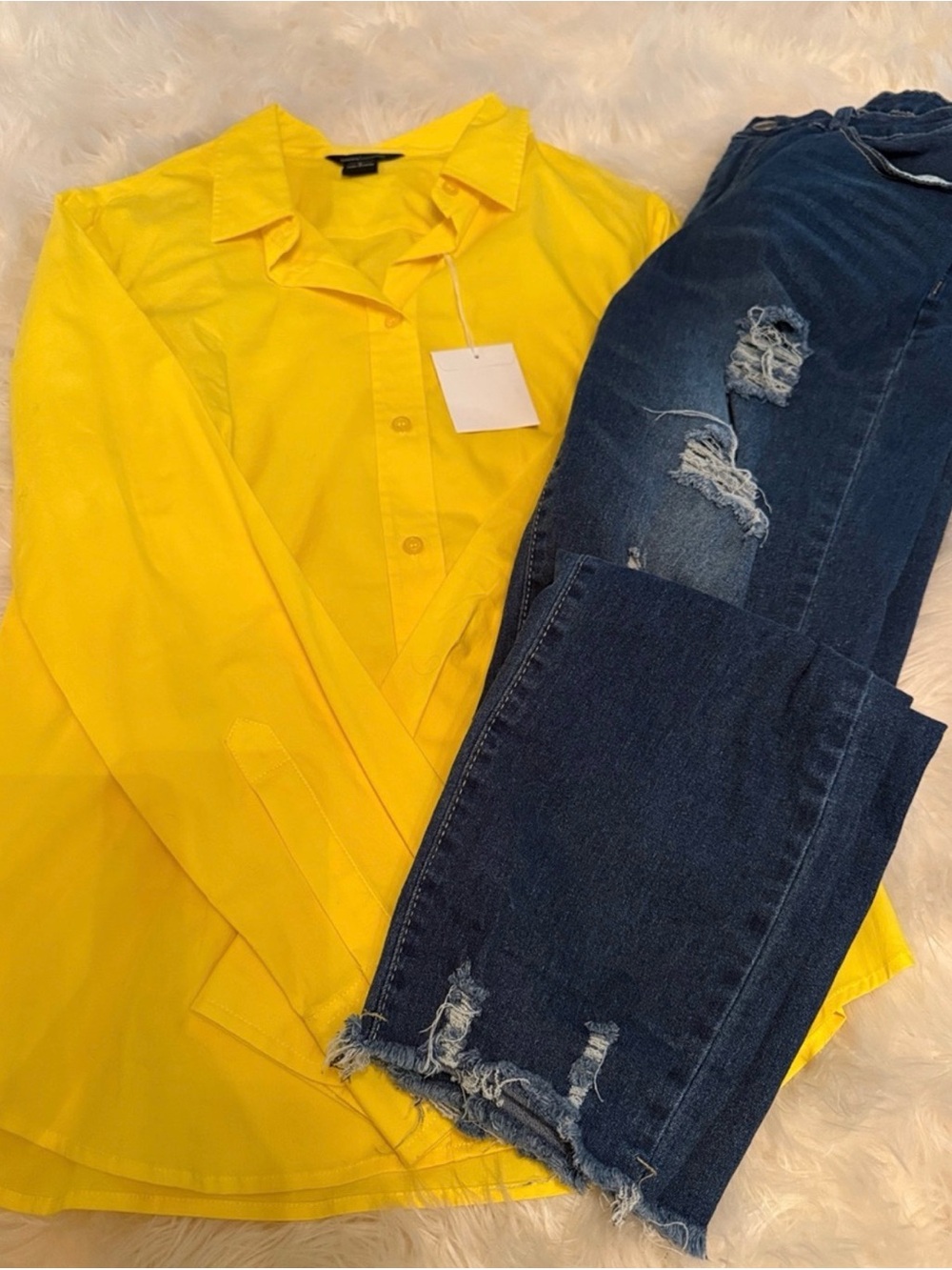 Moda International Womens Bright Yellow Dress Shirt - w free jeans